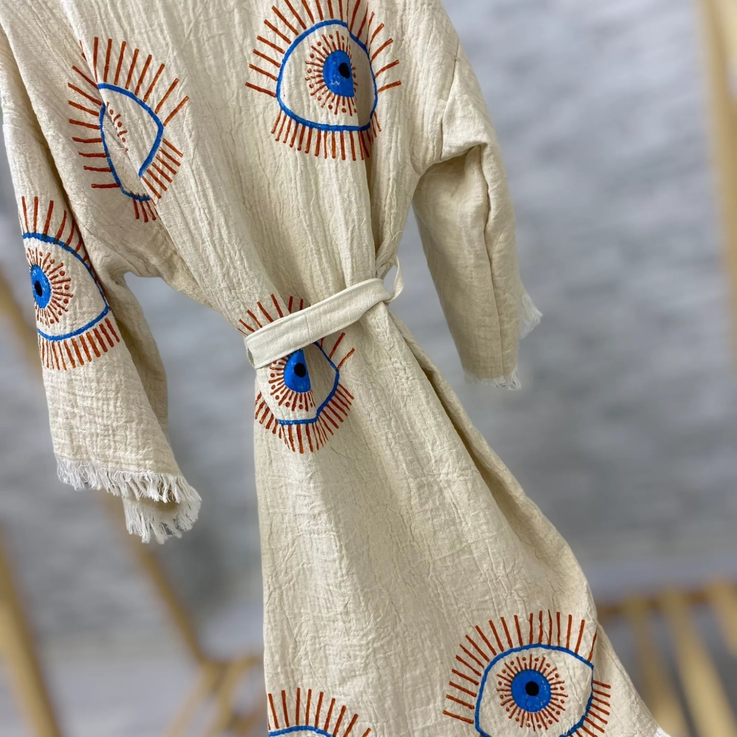 Turkish Towel Kimono Kaftan Bathrobe Evil Eye Kimono