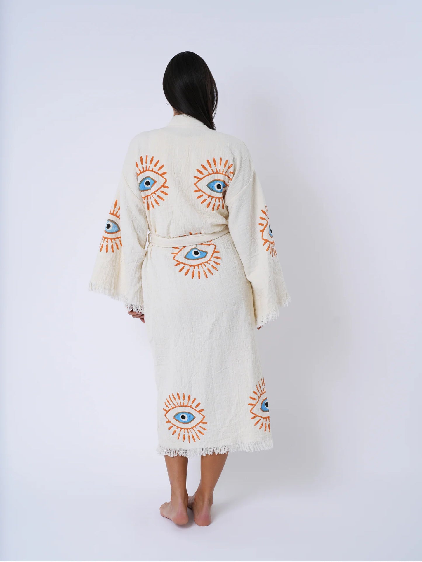 Orange & Turquoise Evil Eye Kimono Robe