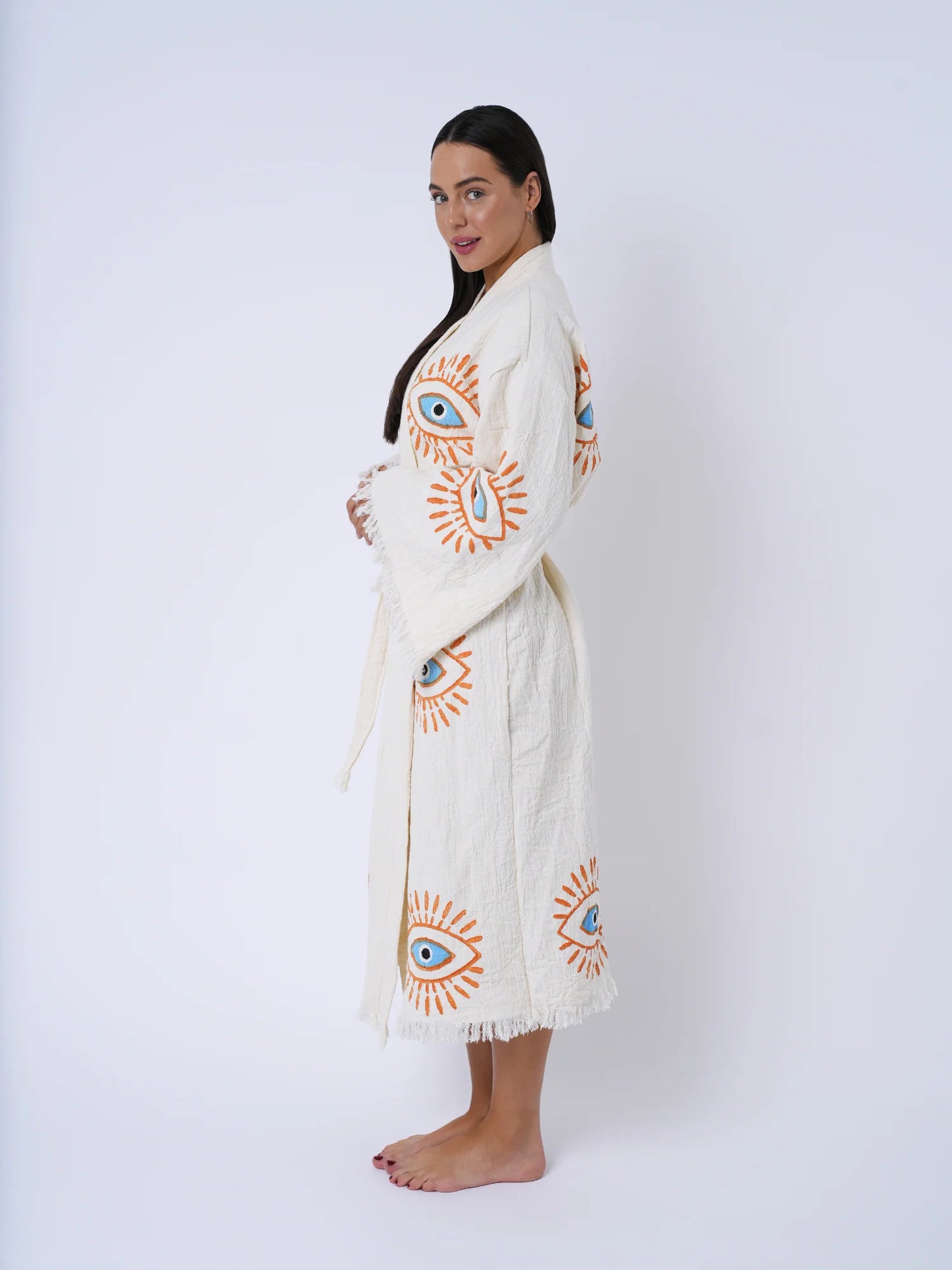 Orange & Turquoise Evil Eye Kimono Robe